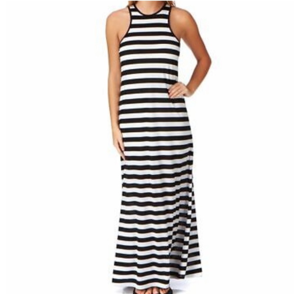 Seafolly Black and White Striped Maxi Dress Size Large